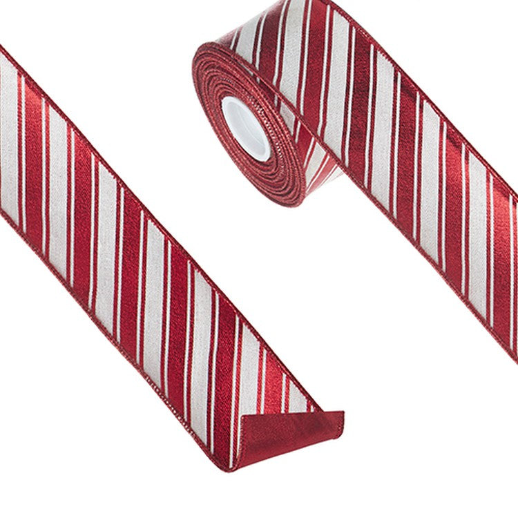 Raz Imports 2022 2.5" X 10 Yards Metallic Peppermint Stripe Wired Ribbon