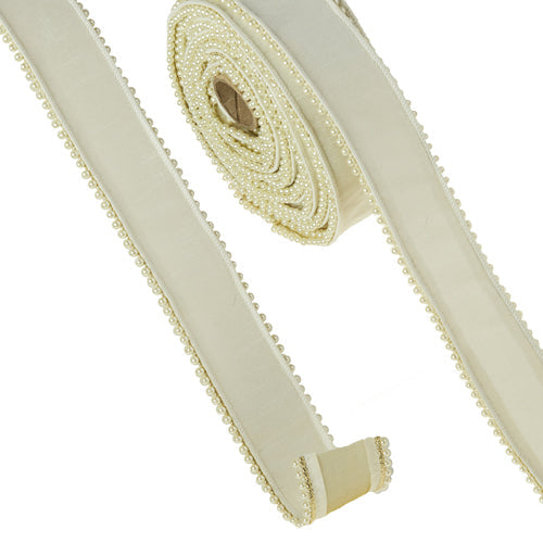 Raz Imports Ribbon 2023 2.5" X 10 Yards Pearl Trim Wired Ribbon