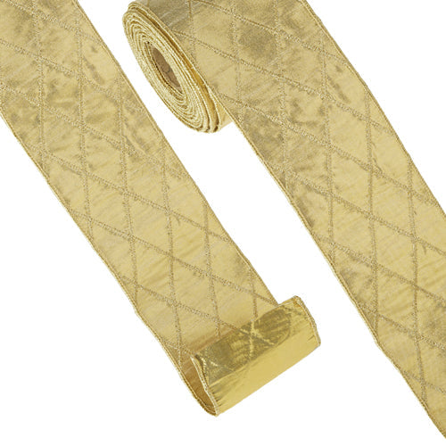 Raz Imports Ribbon 2023 4" X 10 Yards Gold Diamond Patterned Wired Ribbon