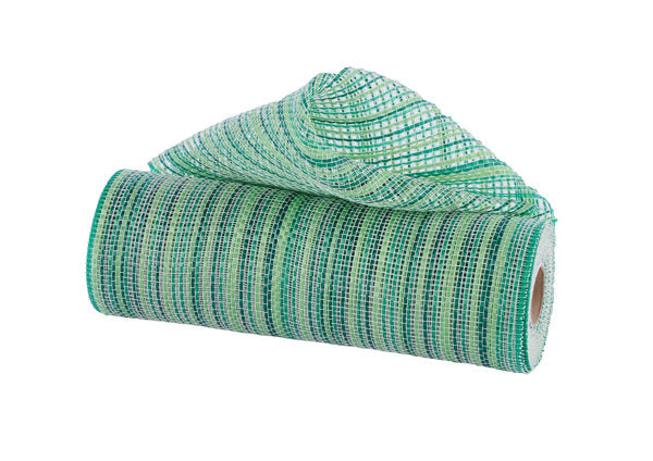 10"X10YD VERTICAL MULTICOLOR STRIPE MESH HNTR/EMERALD/LIME GRN/CRM