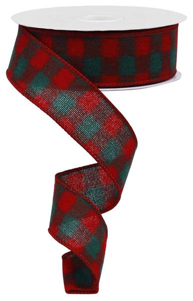 1.5"X10YD FUZZY FLANNEL BUFFALO PLAID RED/GREEN