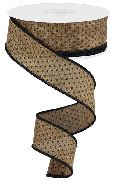 1.5"X10YD RAISED SWISS DOTS ON ROYAL-TAN/BLACK