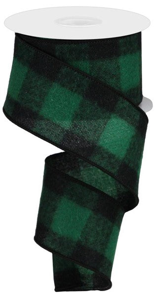 2.5"X10YD FUZZY LARGE BUFFALO PLAID EMERALD GREEN/BLACK