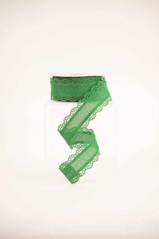 1.5"X10YD SCALLOPED EDGE ROYAL BURLAP Color: EMERALD GREEN