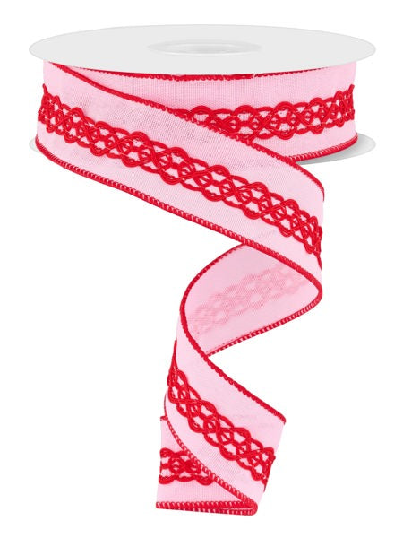 1.5"X10YD 2-IN-1 FAUX ROYAL/LACE PINK/RED