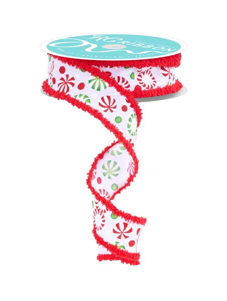 1.5"X10YD CHRISTMAS CANDY/DRIFT WHITE/RED/GREEN