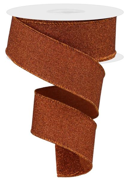 1.5"X10YD FINE GLITTER ON ROYAL PUMPKIN