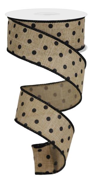 1.5"X10YD SMALL POLKA DOT-LIGHT BEIGE/BLACK