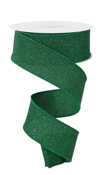 1.5"X10YD FINE GLITTER ON FAUX ROYAL EMERALD GREEN