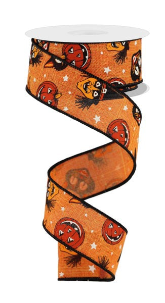 1.5"X10YD VINTAGE CAT/WITCH ORANGE/MULTI