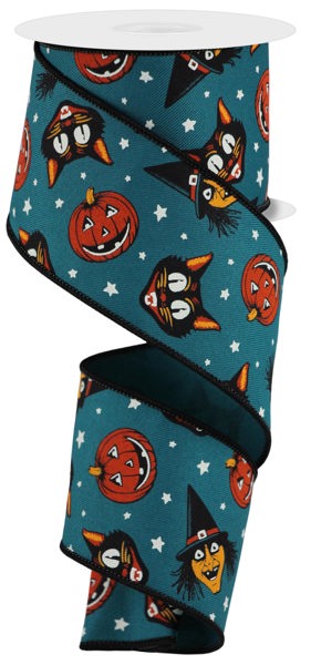 2.5"X10YD VINTAGE CAT/WITCH DARK TEAL/MULTI