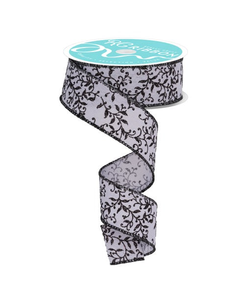 1.5"X10YD GLITTER MINI LEAF VINES-GREY/BLACK