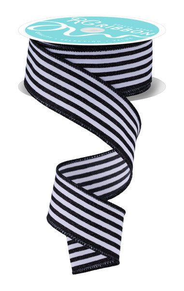 1.5"X10YD GLITTER VERTICAL STRIPE WHITE/BLACK