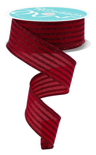 1.5"X10YD GLITTER VERTICAL STRIPE CRANBERRY/BURGUNDY