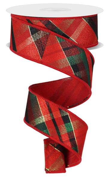 1.5"X10YD MET PLAID/DIAGONAL FUSED BACK RED/GRN/BURG/GOLD