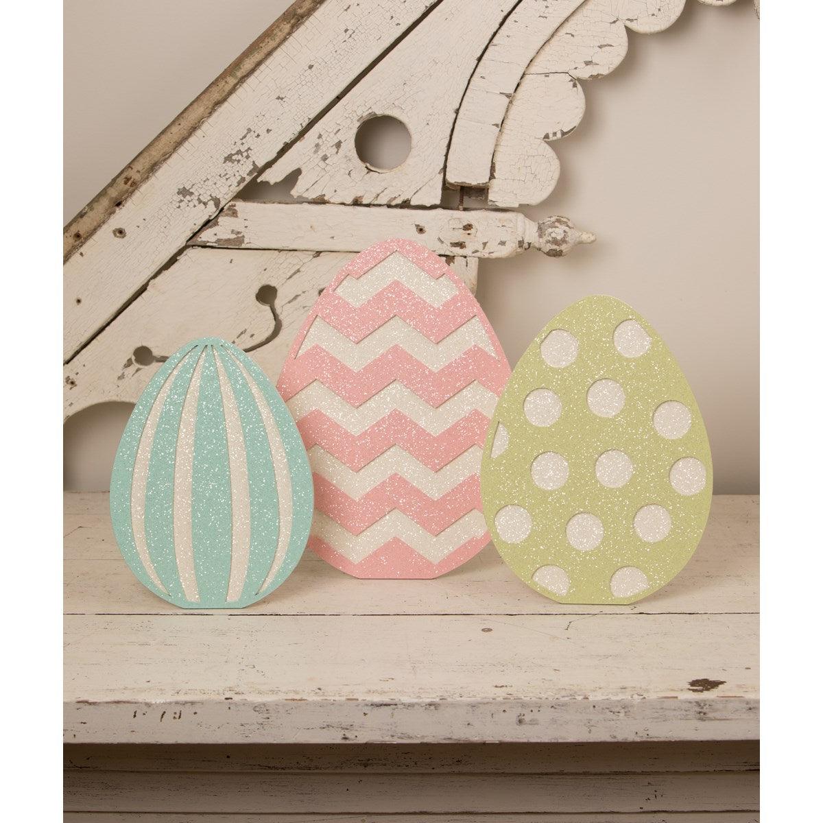 Bethany Lowe 2022 Glittered Standing Easter Eggs Set Of 3