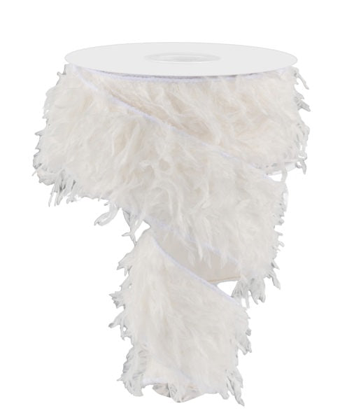 2.5"X10YD FURRY RIBBON WHITE