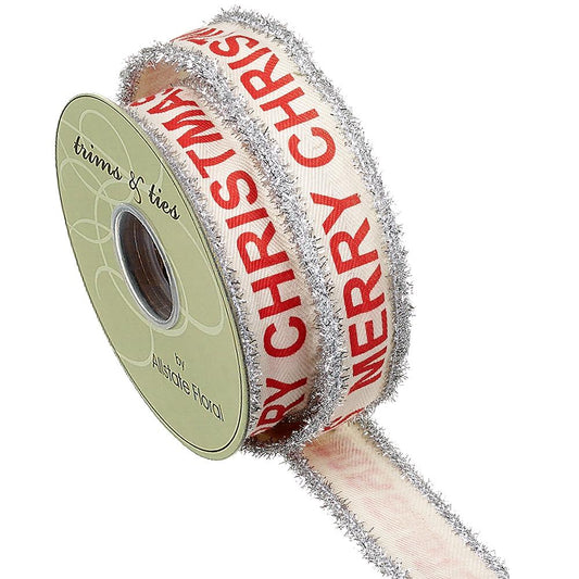 1.5"Wx5yd Merry Christmas Ribbon Cream Red