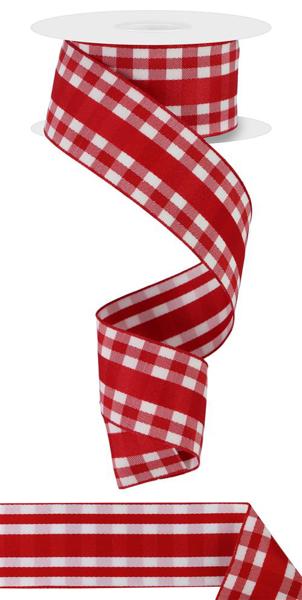 1.5"X10YD MINI GINGHAM W/CENTER STRIPE RED/WHITE