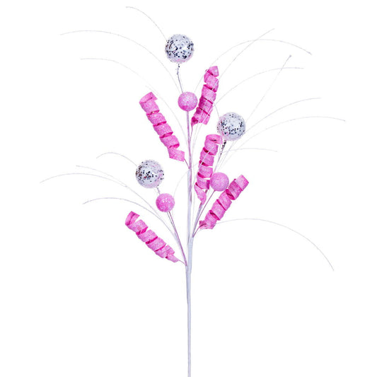 23" Artificial Pink/White Curly Spray