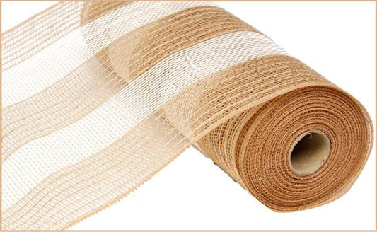 10.25"X10YD POLY/JUTE/FIBER STRIPE MESH Color: NATURAL/WHITE