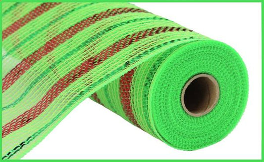 10.25"X10YD POLY/FAUX JUTE/METALLIC MESH LIME/RED/EMERALD