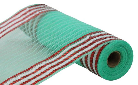 10.25"X10YD MATTE/FAUX JUTE BORDER MESH MINT/RED/WHITE