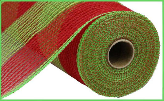 10.25"X10YD FAUX JUTE/PP WIDE STRIPE RED/FRESH GREEN