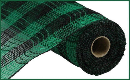 10.25"X10YD FAUX JUTE/PP SMALL CHECK BLACK/EMERALD GREEN