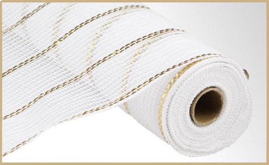 10.25"X10YD POLY/FAUX JUTE/MATTE MESH WHITE/GOLD