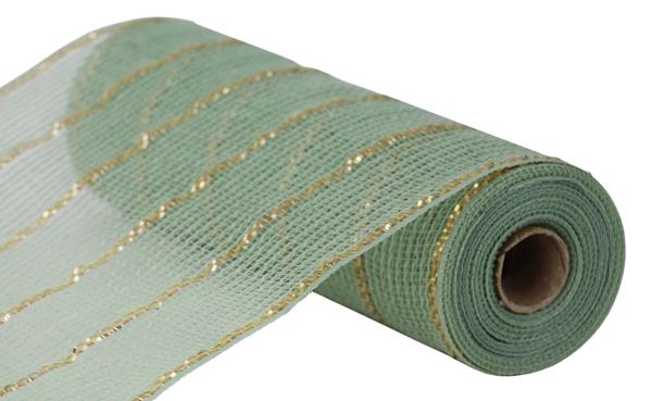 10.25"X10YD POLY/FAUX JUTE/MATTE MESH SAGE GREEN/GOLD