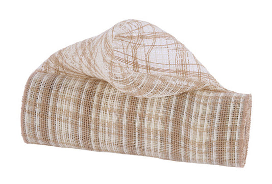 10.25"X10YD FARMHSE PLAID FAUX JUTE MESH NATURAL/CREAM