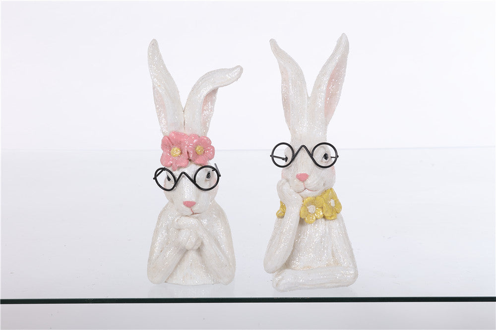 13" Sparkle Bunny Head W/Glasses (SET OF 2)
