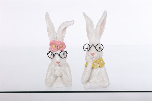 13" Sparkle Bunny Head W/Glasses (SET OF 2)