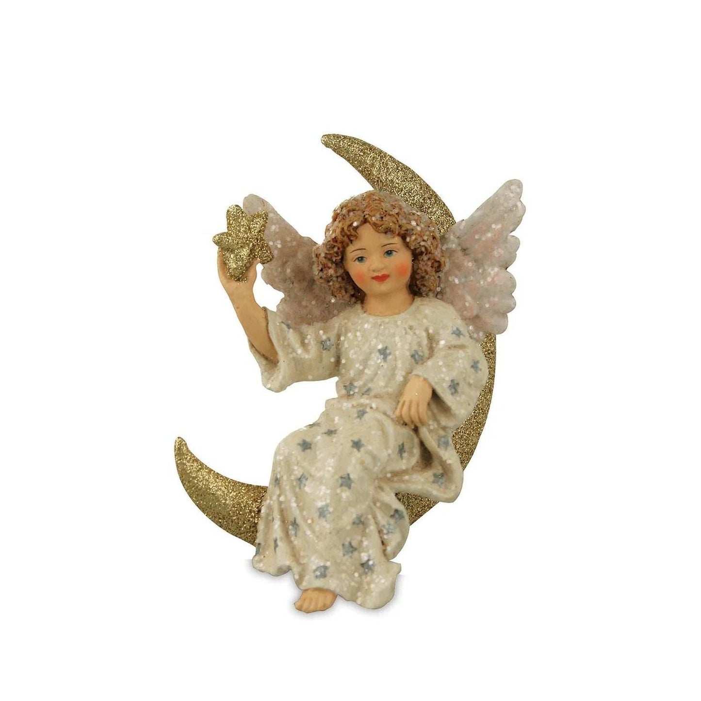 Bethany Lowe A Child's Christmas Angel In Moon Ornament.