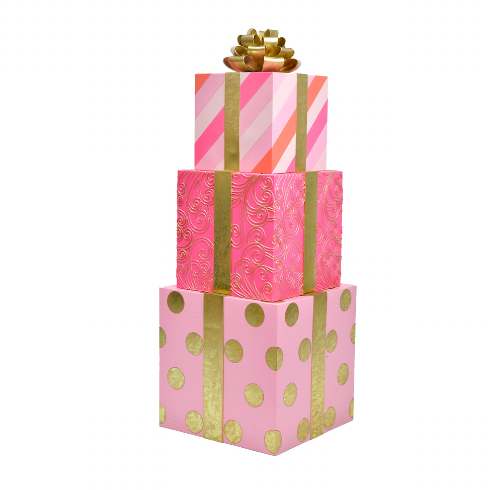 December Diamonds 51" Stacked Pink / Gold / Orange Gift Boxes with Bow Display