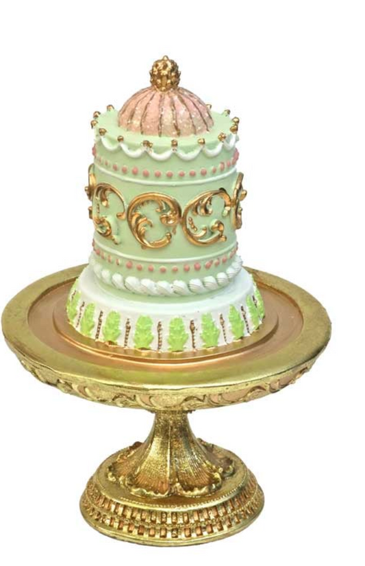 7.5" Victorian-Style Green Cake With Gold Stand