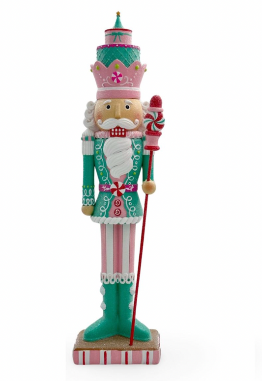 Santa's Sweet Shoppe Collection 20" Pastel Christmas Nutcracker with Peppermint Staff