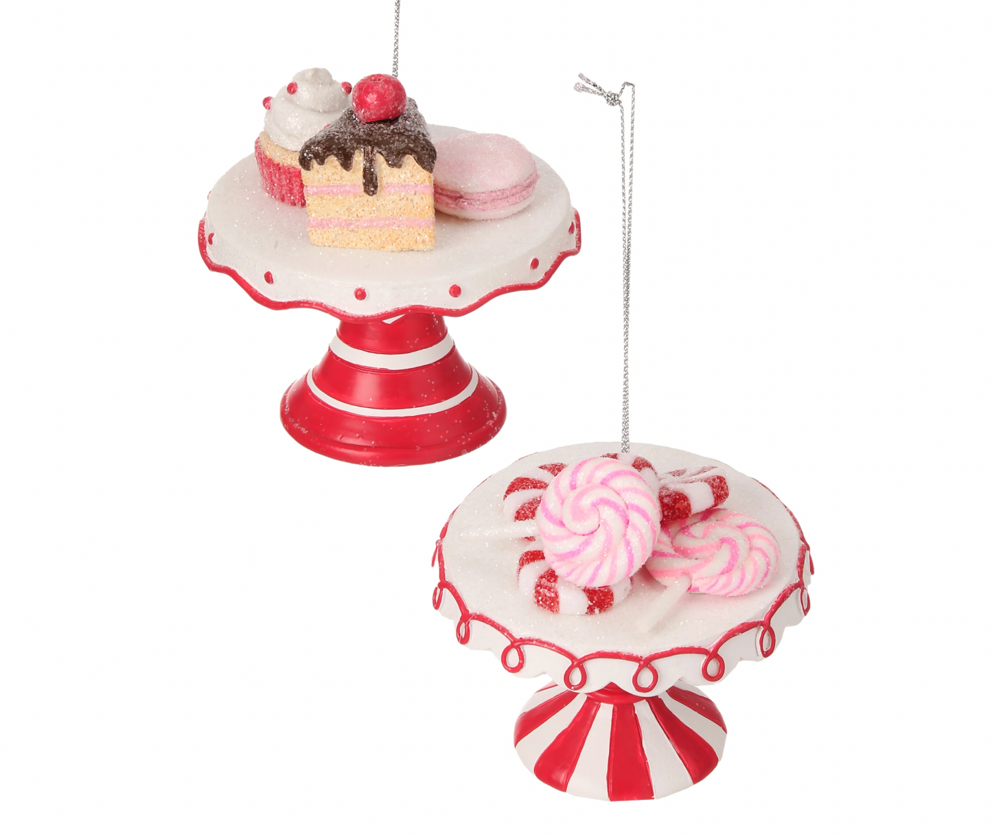 Santa's Sweet Shoppe Collection 4" RESIN CANDY/ DESSERT PLATE ORNAMENT Set of 2