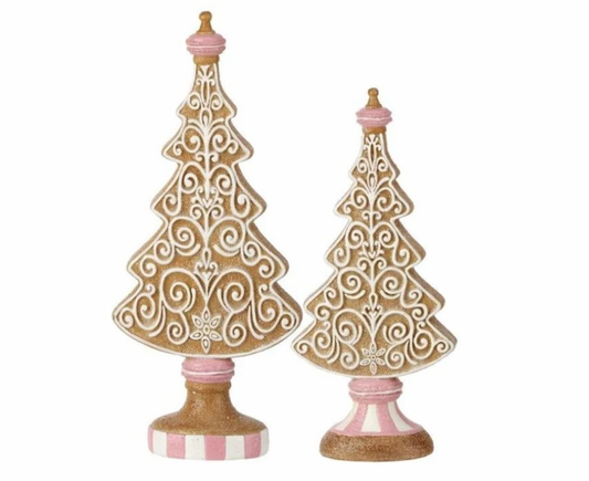 Santa's Sweet Shoppe Collection 11"& 13.5" Icing Gingerbread Tree Set Of 2