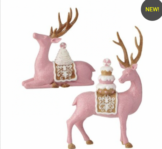 Santa's Sweet Shoppe Collection 9.5 & 14.5" RESIN CANDY SADDLE DEER SET of 2