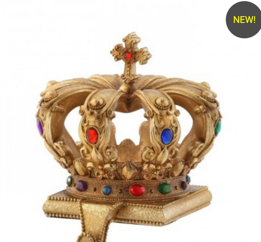 7.5" RESIN GILDED CROWN STOCKING HOLDER ROYAL COURT