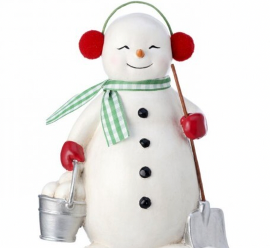 9.5" TABLE TOP SNOWMAN W/SNOWBALL AND SHOVEL