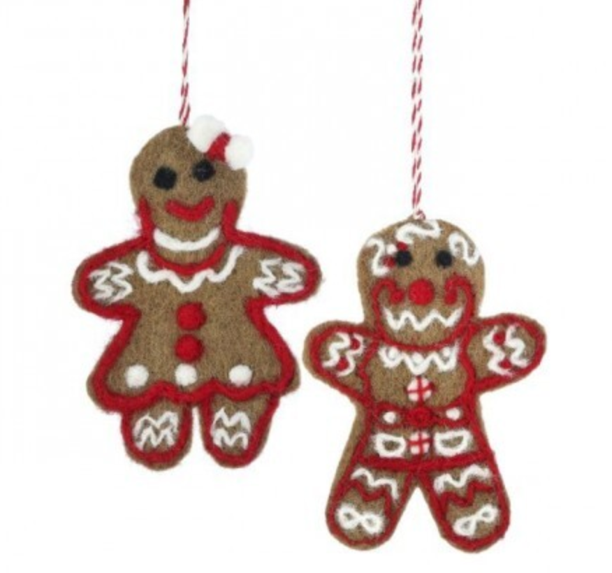 4.5" FELT GINGERBREAD MAN & WOMAN ORNAMENT SET OF 2