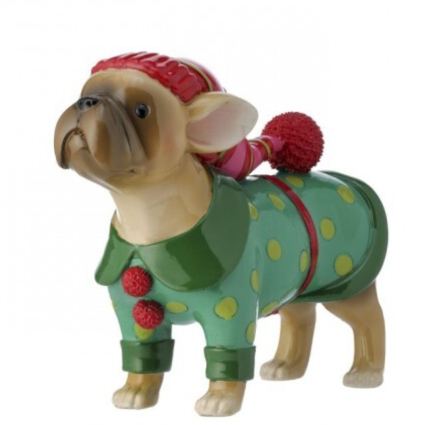 5.5" TABLE TOP RESIN CHRISTMAS BULLDOG IN SWEATER