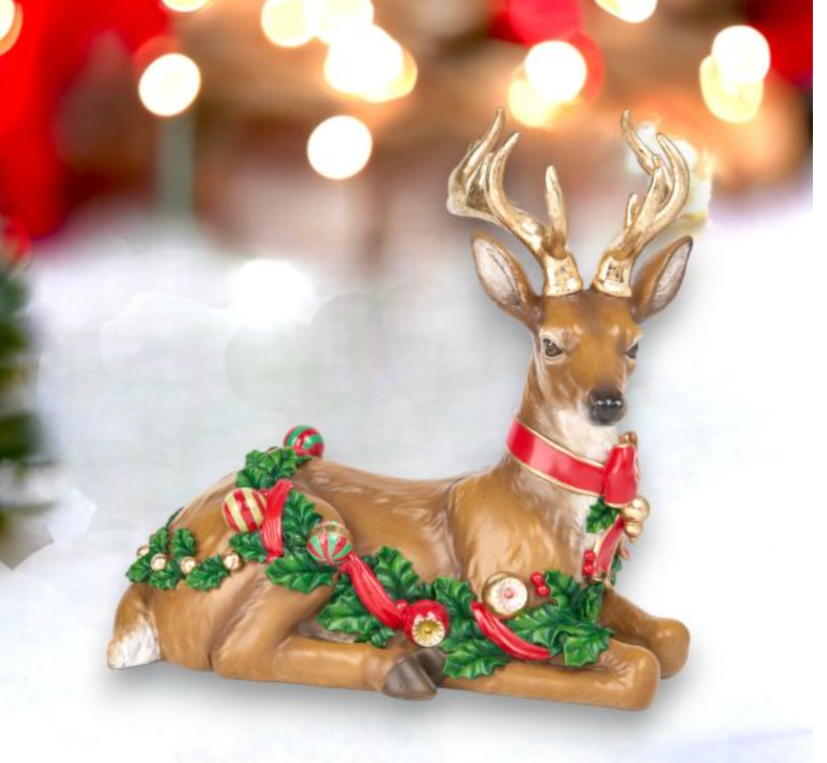 Christmas Carousel Collection 11in Deer with Bauble Garland