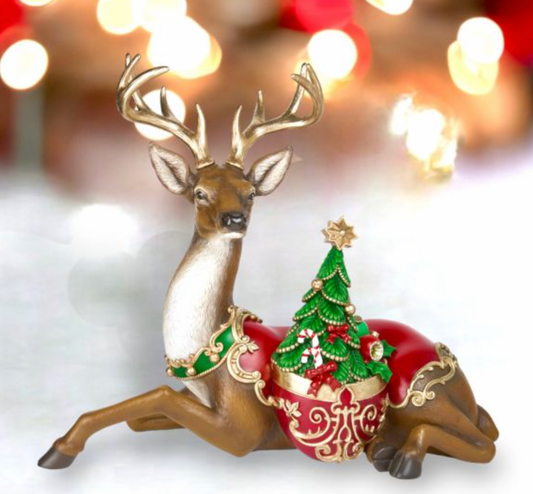 Christmas Carousel Collection 31in Deer Laying Down with Tree