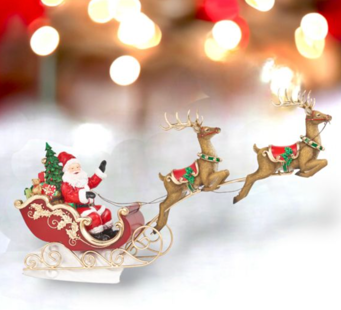 Christmas Carousel Collection 22.5in Santa with Reindeer and Sleigh