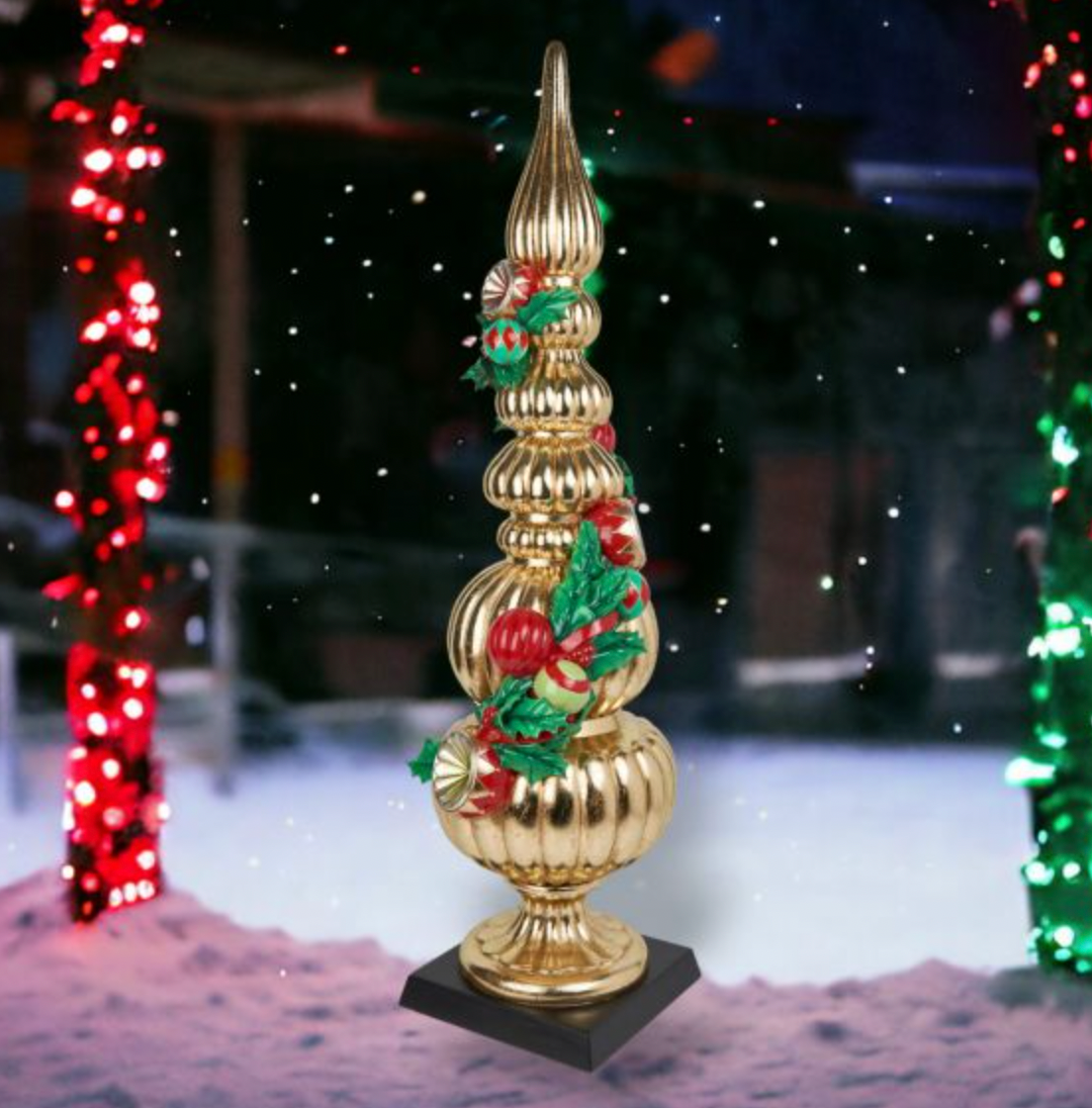 Christmas Carousel Collection 40in Gold Topiary with Baubles