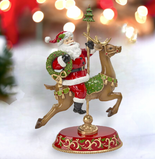 Christmas Carousel Collection 18" Santa On Deer Carousel